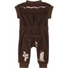 Baby Print Terry Short Ribbed Sleeve Zip-Up Flightsuit, Brown - Jumpsuits - 2