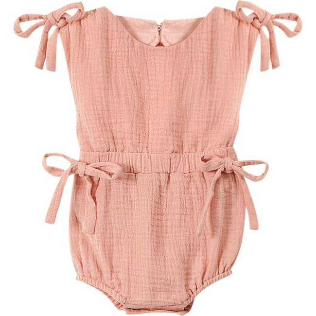 Baby Girls Gauze Tie Bow Sunsuit, Peach