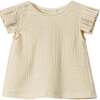 Baby Girls Gauze Box Pleated Sleeve Top, Sand - Blouses - 1 - thumbnail