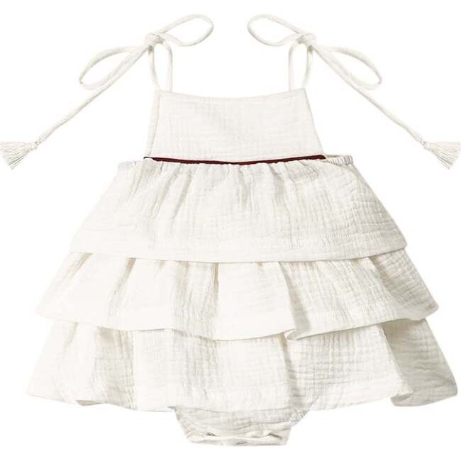 Baby Girl Piped Layered Ruffle Dress, Off-White