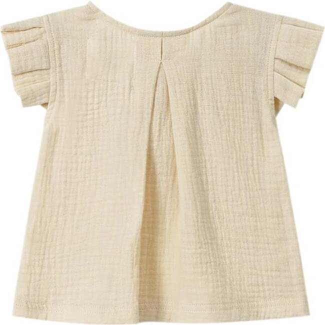 Baby Girls Gauze Box Pleated Sleeve Top, Sand - Blouses - 2