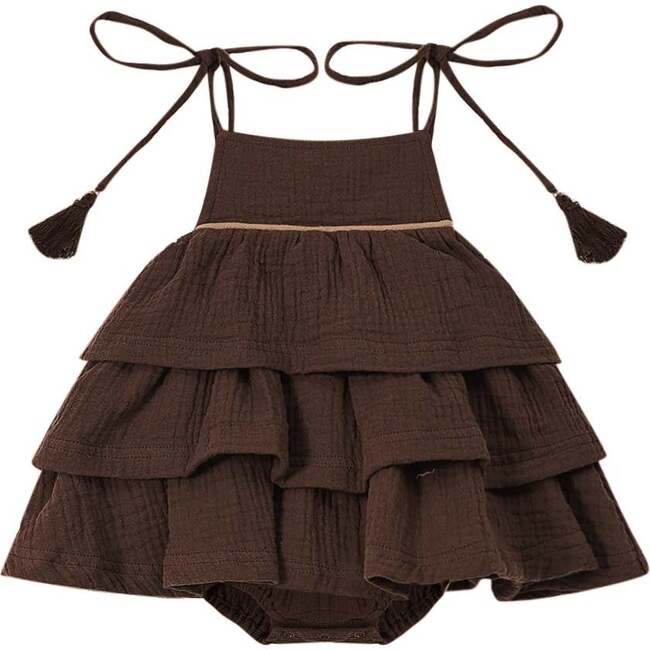 Baby Girl Piped Layered Ruffle Dress, Brown