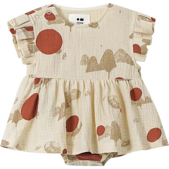 Baby Girl Mountain Print Box Pleated Sleeve Dress, Sand