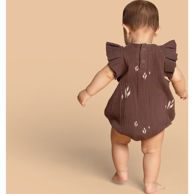 Baby Girls Box Pleated Ruffle Bubble Romper, Brown - Onesies - 3