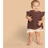 Baby Girls Gauze Box Pleated Sleeve Top, Brown - Blouses - 3