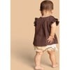 Baby Girls Gauze Box Pleated Sleeve Top, Brown - Blouses - 4