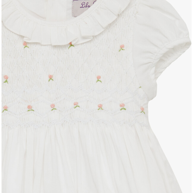 Little Willow Rose Hand Smocked Dress, White - Dresses - 4