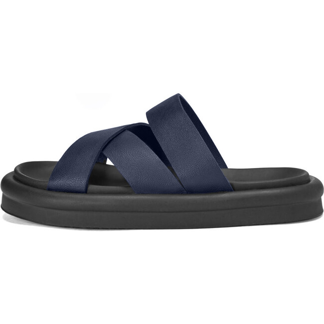 Cove Leather Cross-Over Strap Sandals, Navy