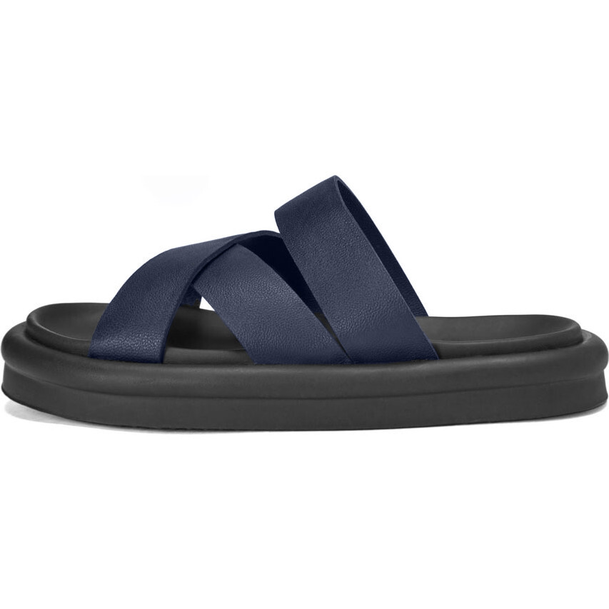 Cove Leather Cross-Over Strap Sandals, Navy - Sandals - 1