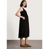 Women's Ribbed Modal Henley Dress, Black - Dresses - 2