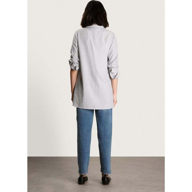 Women's The Everyday Striped Oversized Cuff Shirt, Blue & White - Button Downs - 3