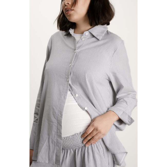 Women's The Everyday Striped Oversized Cuff Shirt, Blue & White - Button Downs - 4