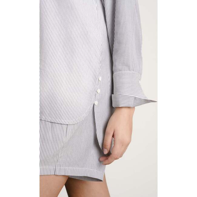 Women's The Everyday Striped Oversized Cuff Shirt, Blue & White - Button Downs - 5