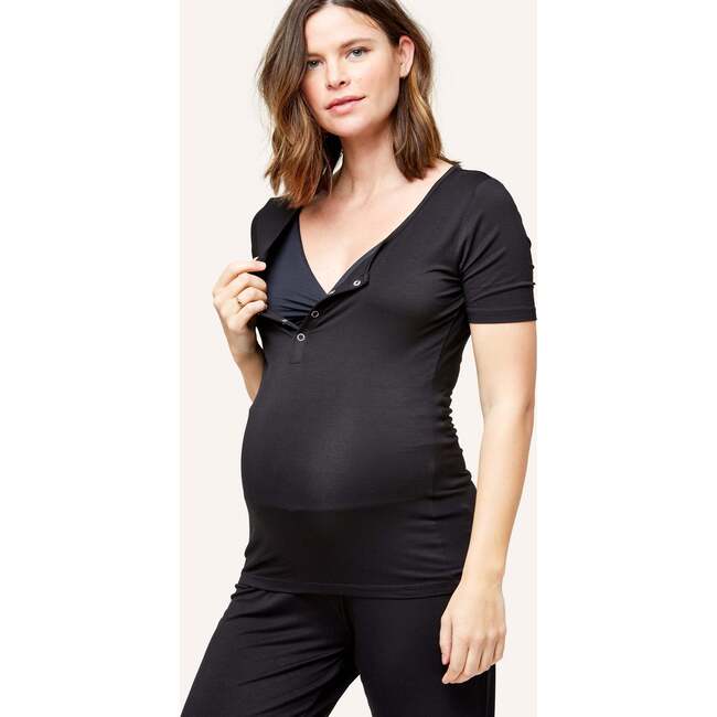 Women's Rhys Scoop Neck Snap Front PJ Tee, Black - Pajamas - 2