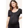 Women's Rhys Scoop Neck Snap Front PJ Tee, Black - Pajamas - 3