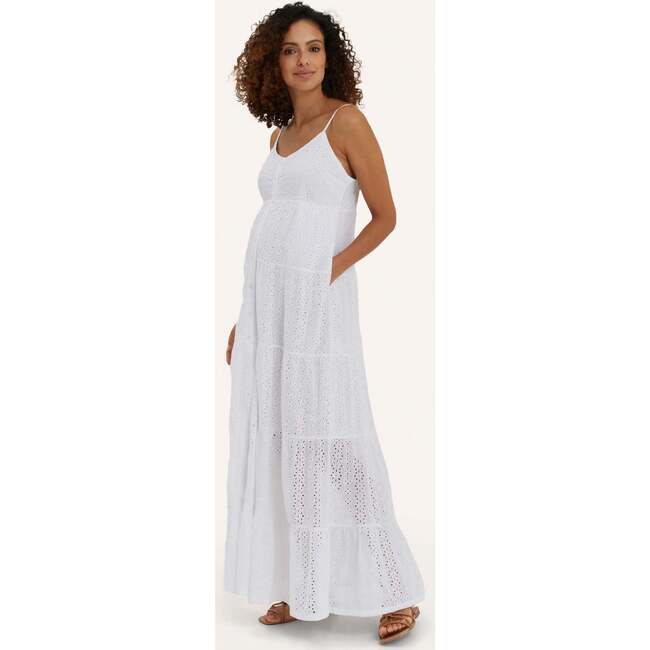 Women's Maternity Lisboa Cotton Eyelet Flowy Maxi Dress, White - Dresses - 2