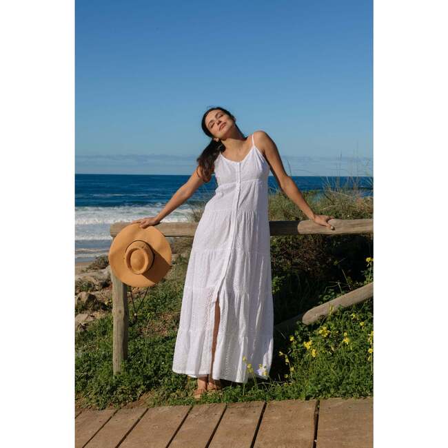 Women's Maternity Lisboa Cotton Eyelet Flowy Maxi Dress, White - Dresses - 4