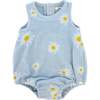 White Daisy Print Terry Bubble, Sky Blue - Rompers - 1 - thumbnail