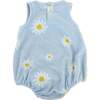 White Daisy Print Terry Bubble, Sky Blue - Rompers - 2