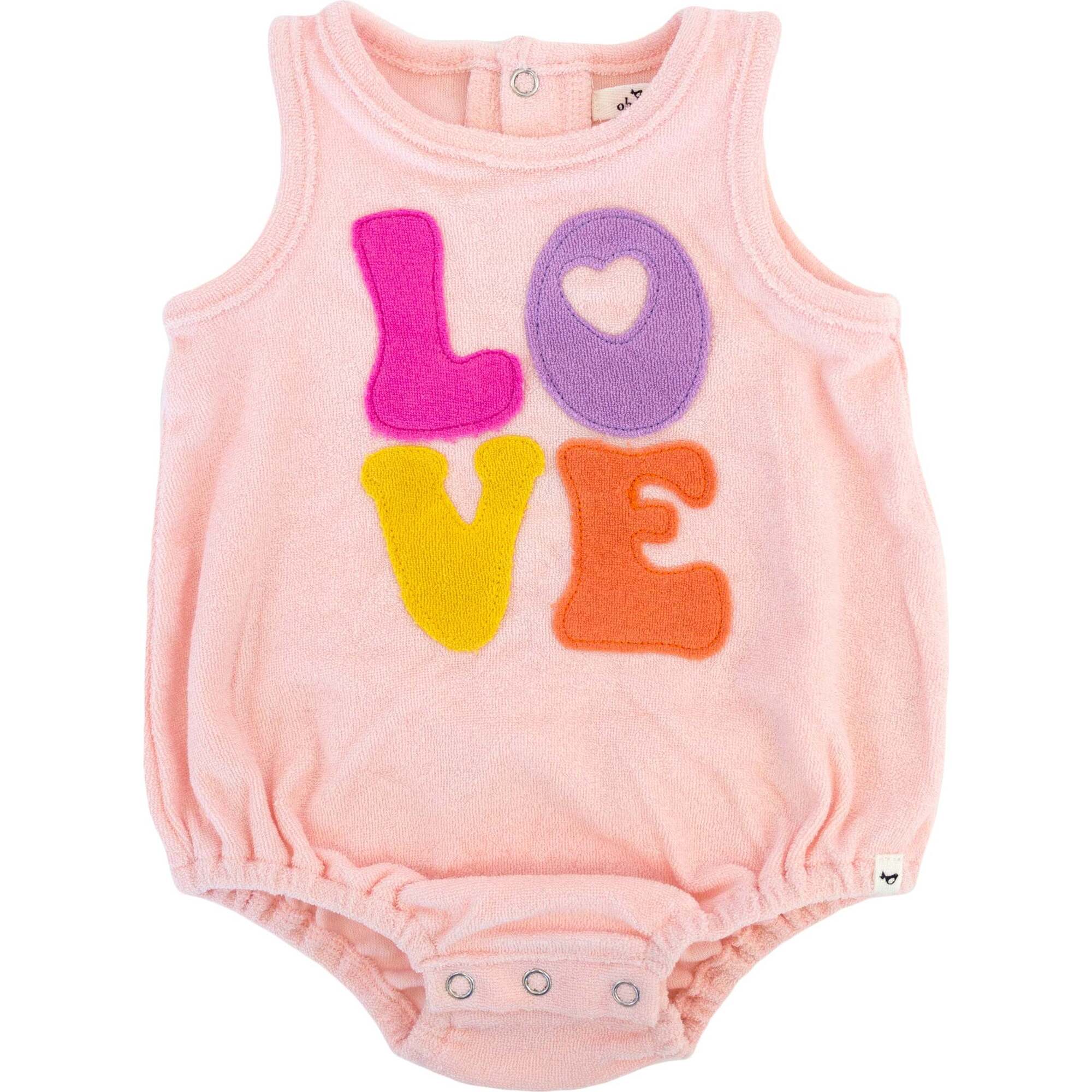 LOVE Terry Applique Terry Bubble, Pale Pink - Rompers - 1