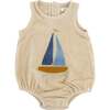 Denim Sailboat Terry Applique Terry Bubble, Sand - Rompers - 1 - thumbnail