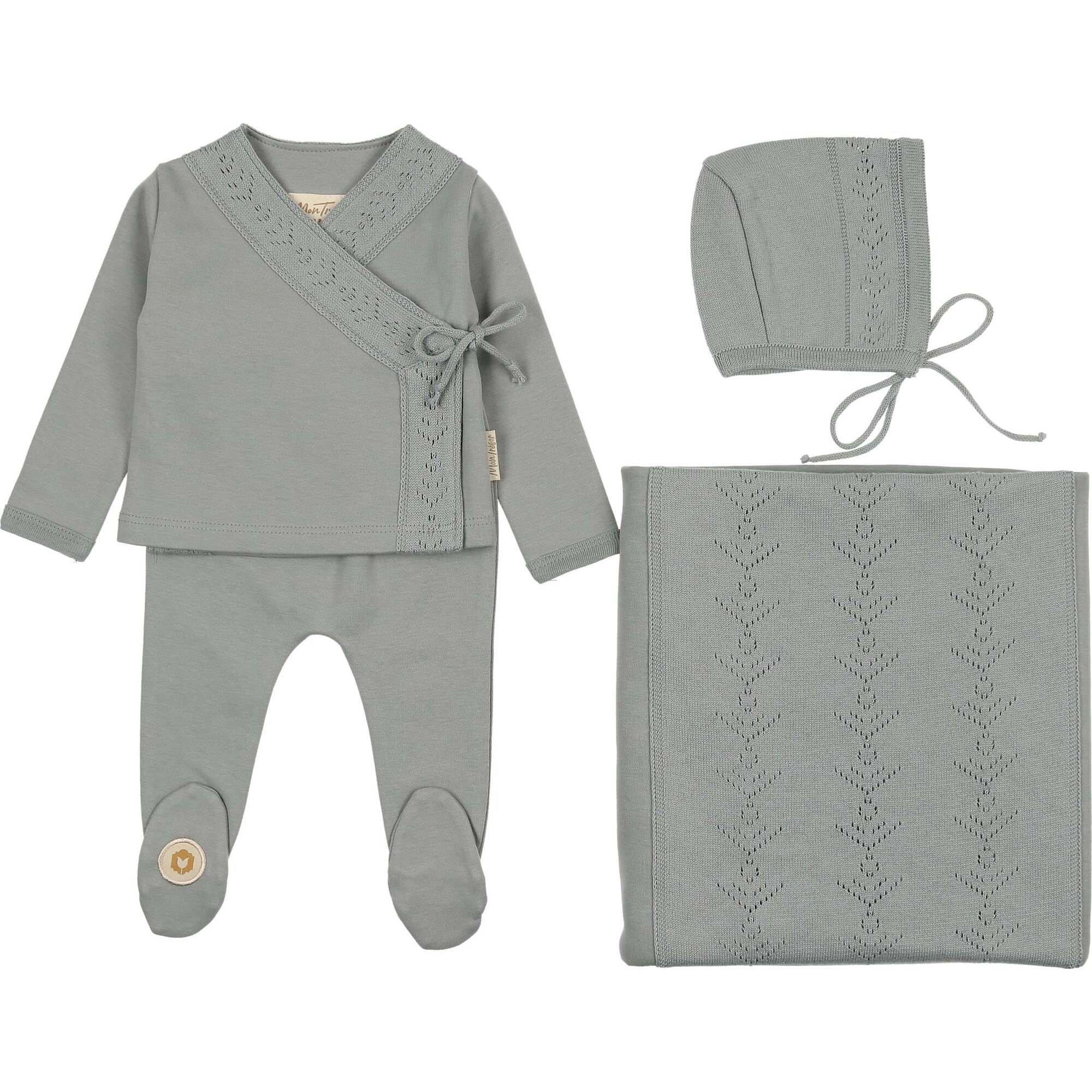 Pointelle Twist Ensemble Layette Set, Quarry - Mixed Gift Sets - 1