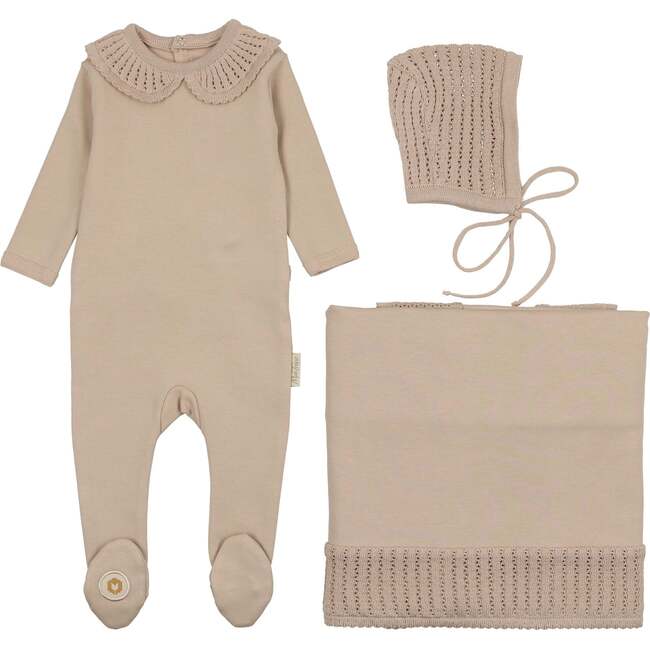 Graceful Collar Layette Set, Taupe