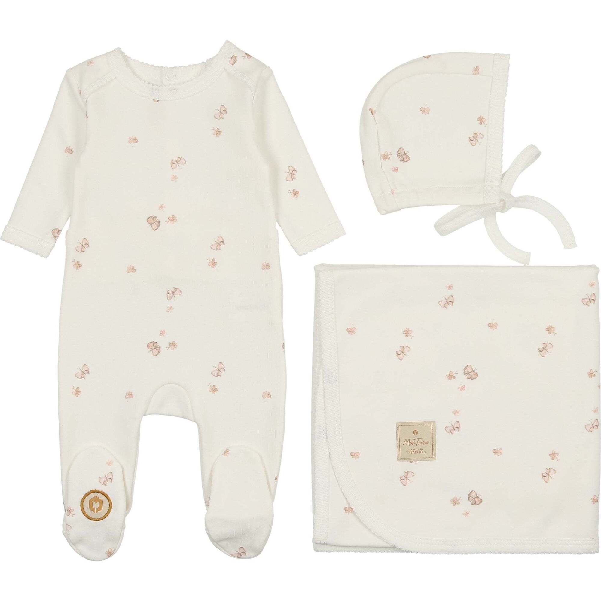 Mon Tresor Butterfly Bliss Layette Set - Ivory & Pink Mon Tresor Butterfly Bliss Layette Set - Ivory & Pink