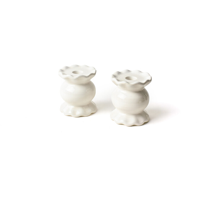 Signature White Small Knob Candle Holder with Ruffle, Set of 2