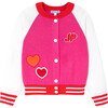 Girl Varsity-Style Raglan Sleeve Cardigan, Pink & White - Cardigans - 1 - thumbnail