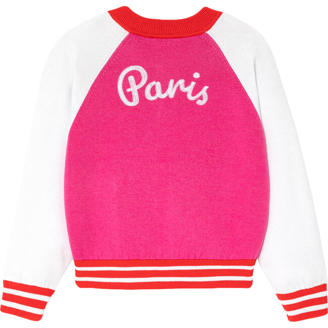 Girl Varsity-Style Raglan Sleeve Cardigan, Pink & White - Cardigans - 2