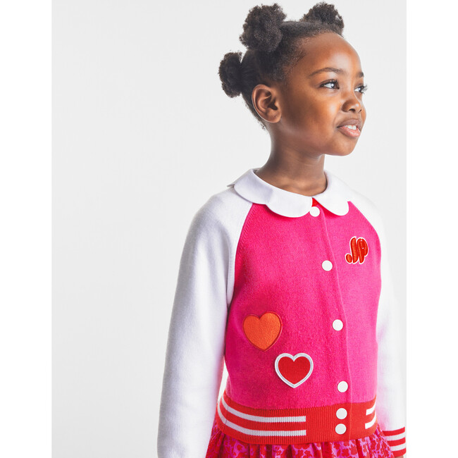 Girl Varsity-Style Raglan Sleeve Cardigan, Pink & White - Cardigans - 6
