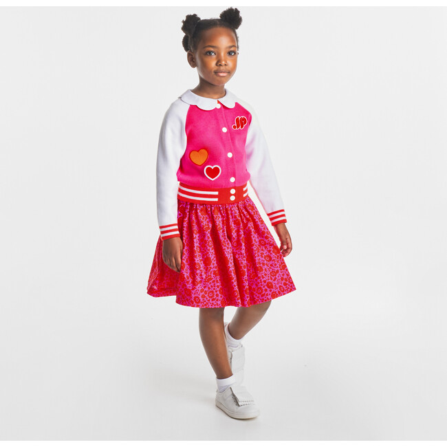 Girl Varsity-Style Raglan Sleeve Cardigan, Pink & White - Cardigans - 7