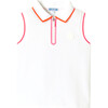 Girl Ribbed Collar Sleeveless Polo Shirt, White - Polo Shirts - 1 - thumbnail