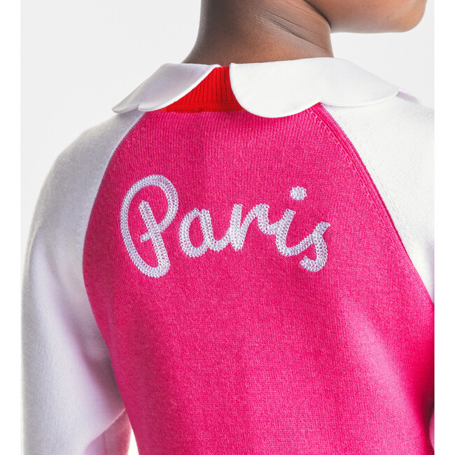 Girl Varsity-Style Raglan Sleeve Cardigan, Pink & White - Cardigans - 8