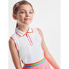 Girl Ribbed Collar Sleeveless Polo Shirt, White - Polo Shirts - 5