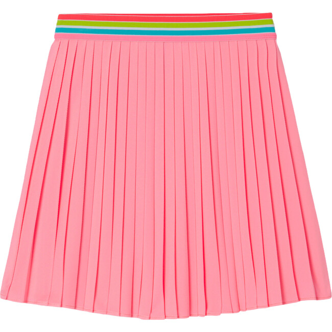 Girl Pique Striped Pleated Skirt, Coral