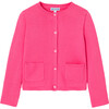 Girl Pearl Buttoned Cardigan, Geranium - Cardigans - 1 - thumbnail