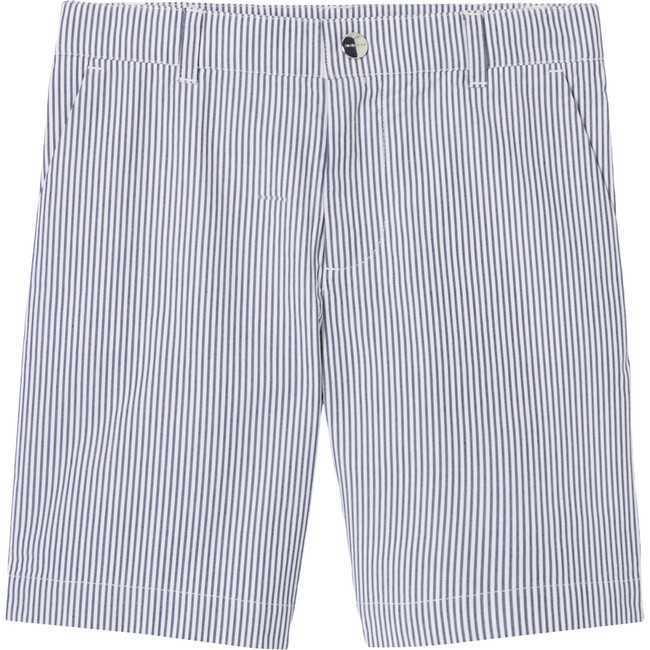 Boy Striped Bermuda Shorts, White & Blue