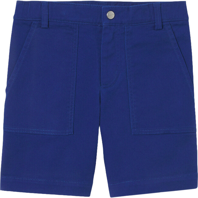 Boy Embroidered Bermuda Twill Shorts, Prussian Blue