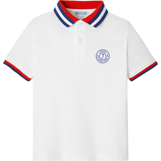 Boy 3-Tone Ribbed Collar Polo Shirt, White