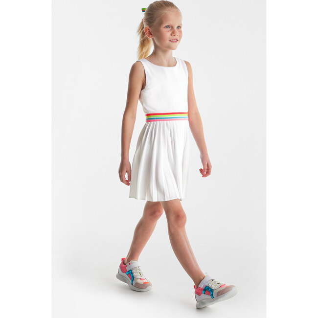 Girl Pleated Dress, White - Dresses - 6