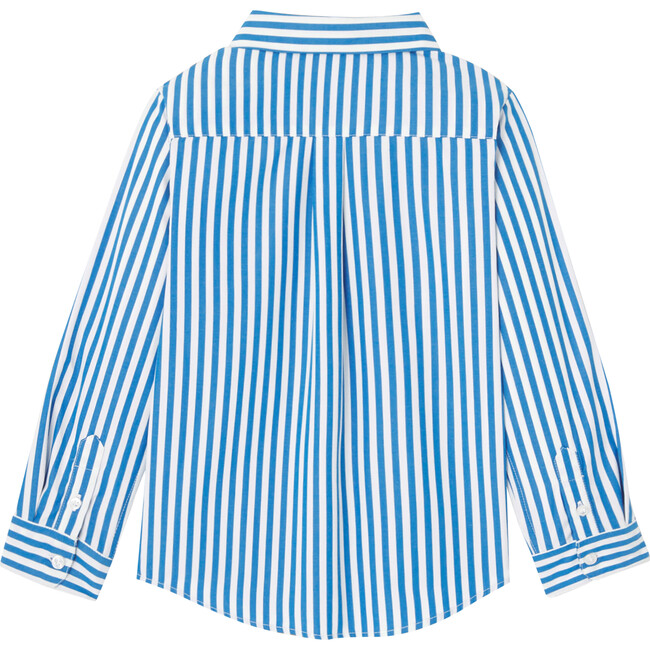 Boy Embroidered Striped Poplin Shirt, White & Blue - Shirts - 2