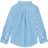Boy Embroidered Striped Poplin Shirt, White & Blue - Shirts - 2