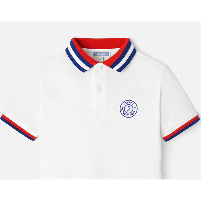 Boy 3-Tone Ribbed Collar Polo Shirt, White - Polo Shirts - 3