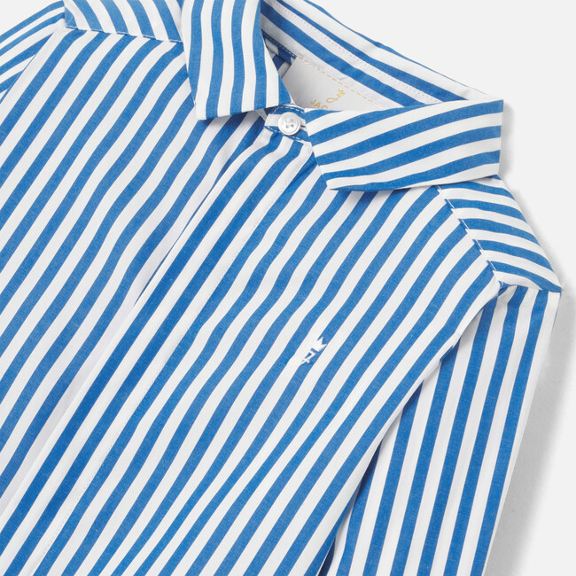Boy Embroidered Striped Poplin Shirt, White & Blue - Shirts - 4