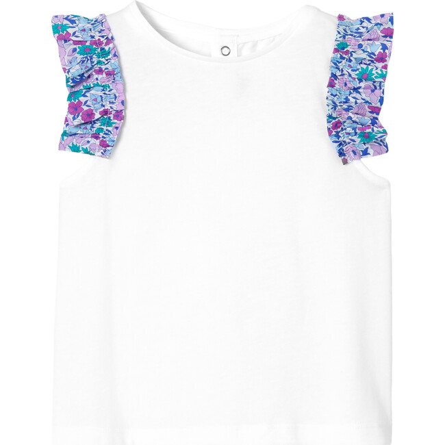 Girl Liberty Fabric Embroidered Ruffle T-Shirt, White