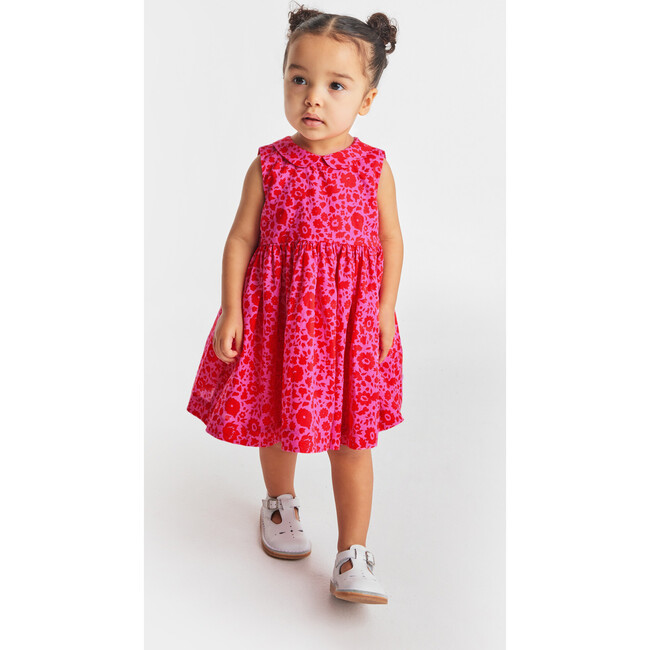 Baby Girl Liberty Fabric Gathered Waist Dress, Pink & Red - Dresses - 6