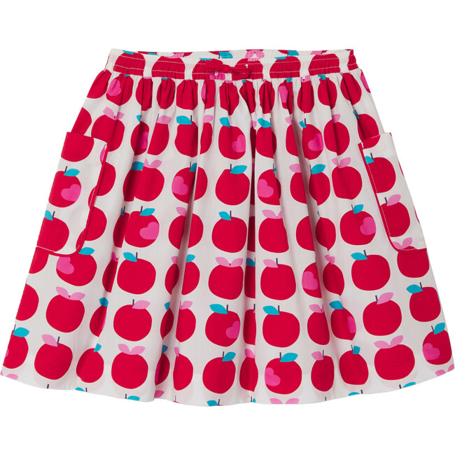 Girl Apple Print Skirt, White & Multicolours