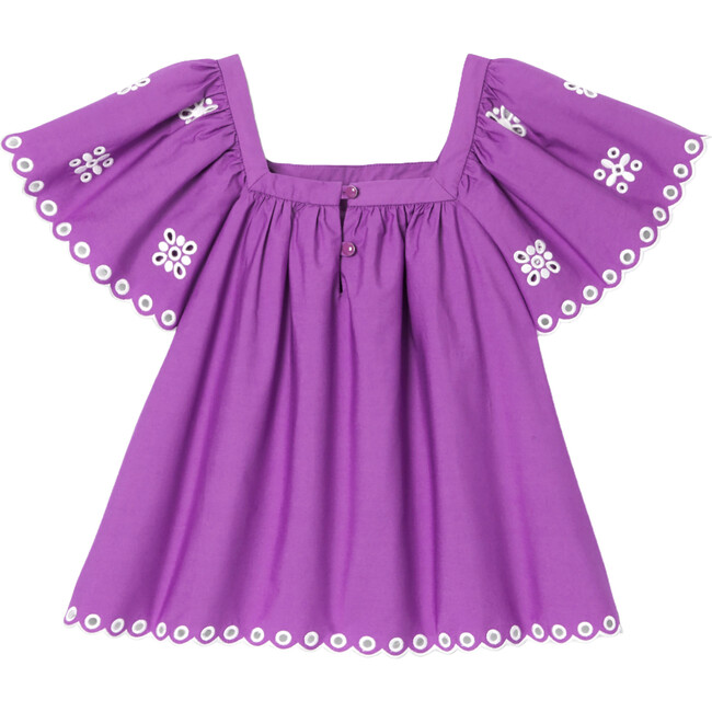 Girl Embroidered Ruffle Sleeve Blouse, Purple - Blouses - 2